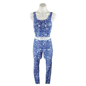 DYI Blue Snakeskin Athletic Yoga Crop Top High Rise Leggings Two Piece Set Sz S